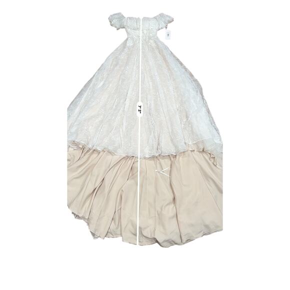 Theia Imelda off-the-shoulder embellished Chantilly Ivory lace bridal gown sz O - Picture 10 of 16